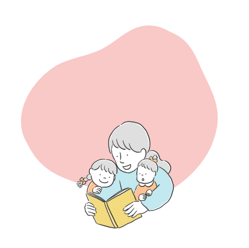 絵本を読むお母さんと子どものイラスト